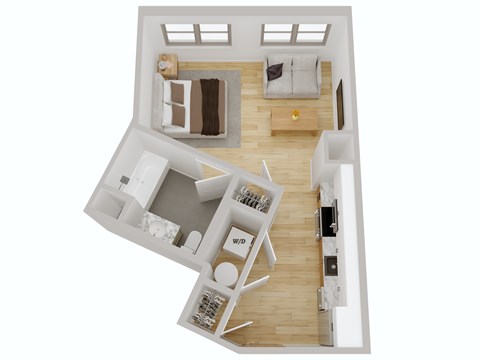 Floor plan for studio, 1 bath, 457 sqft